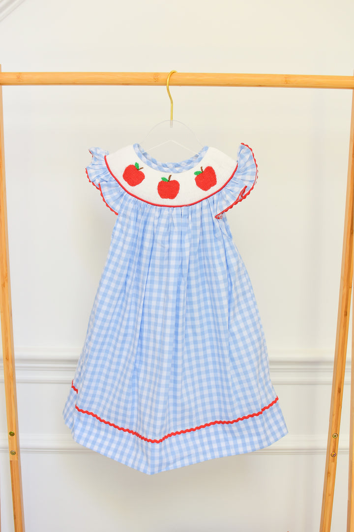 Blue Gingham Smocked Apple Dress