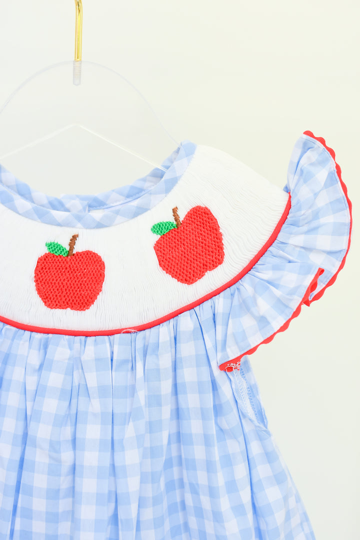 Blue Gingham Smocked Apple Dress
