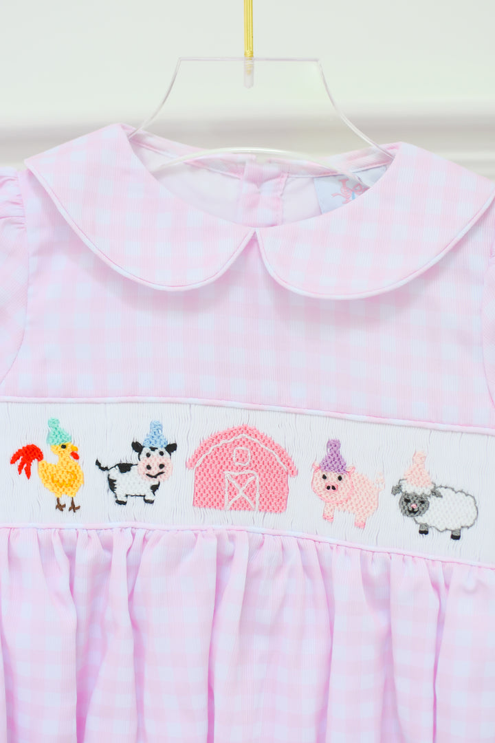 PRE-ORDER Girls Pink Gingham Farm Birthday Bubble