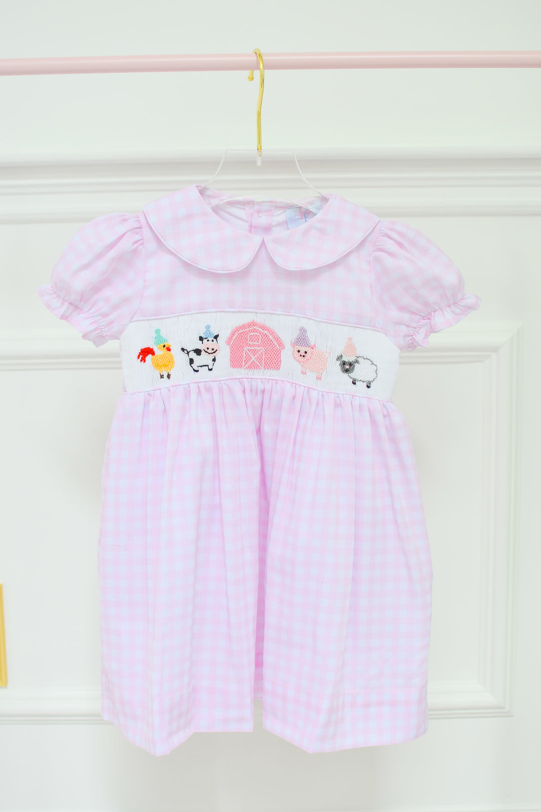 PRE-ORDER Girls Pink Gingham Farm Birthday Dress