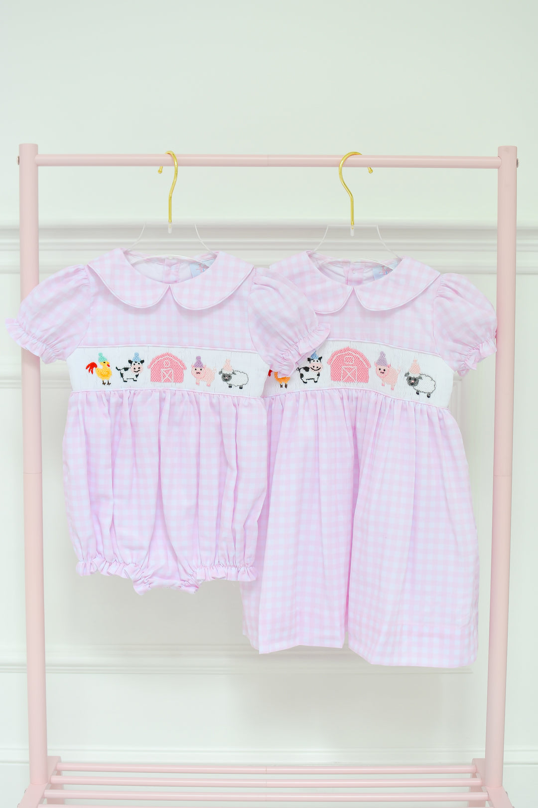 PRE-ORDER Girls Pink Gingham Farm Birthday Bubble