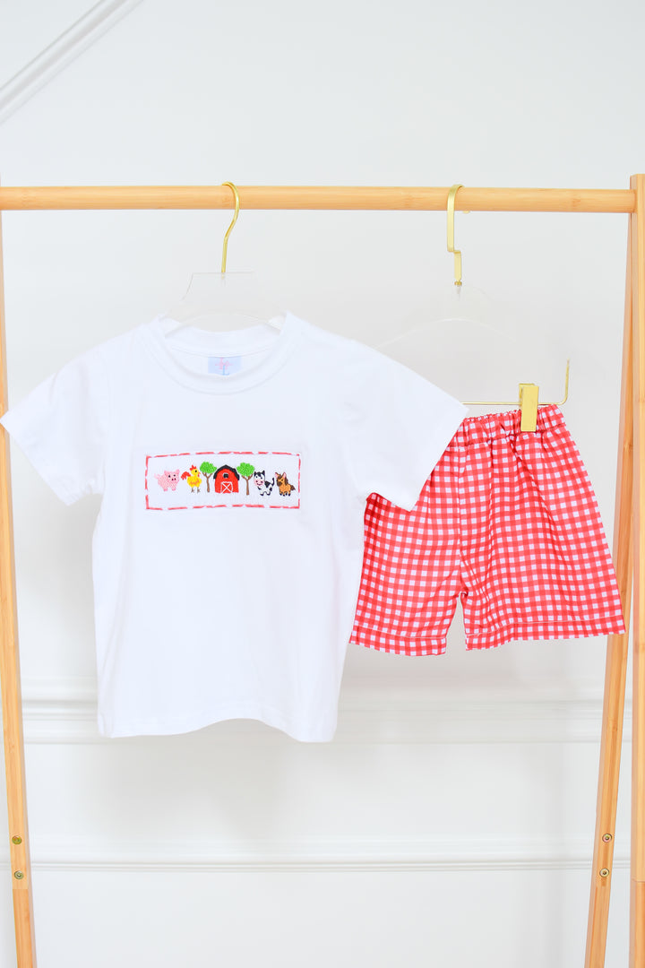 PRE-ORDER Boys Red Gingham Farm Short Set