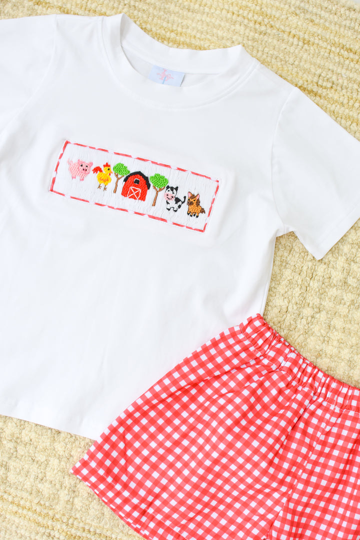 PRE-ORDER Boys Red Gingham Farm Short Set
