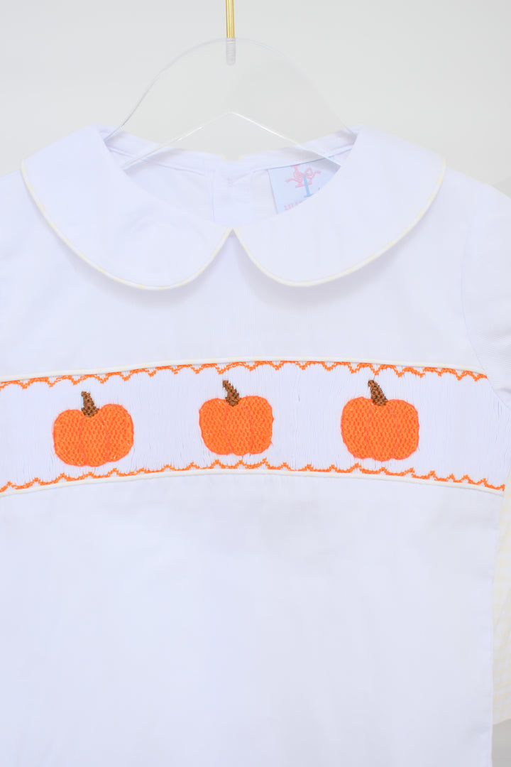 PRE-ORDER Pumpkin Smocked Shirt & Yellow Gingham Shorts Set