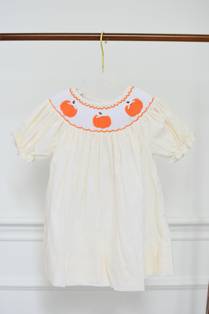 PRE-ORDER Yellow Pumpkin Smocked Shirt & Gingham Dress