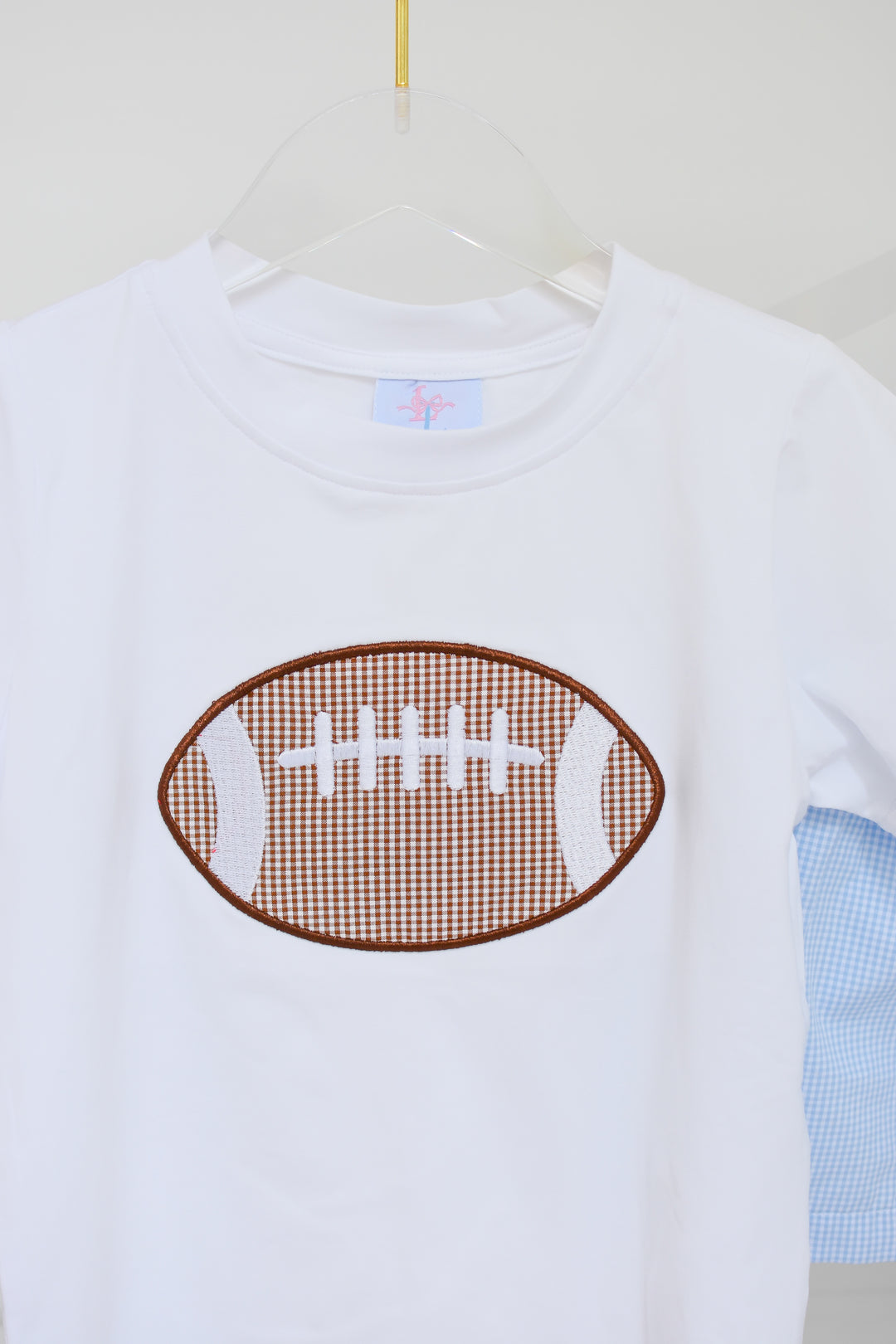 PRE-ORDER Boys Football Appliqué Blue Gingham Short Set