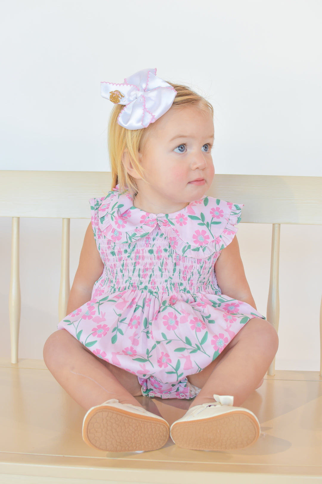 Floral Bunny Smocked Bubble