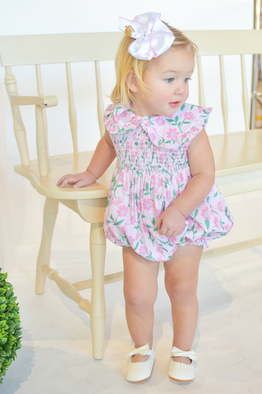 Floral Bunny Smocked Bubble