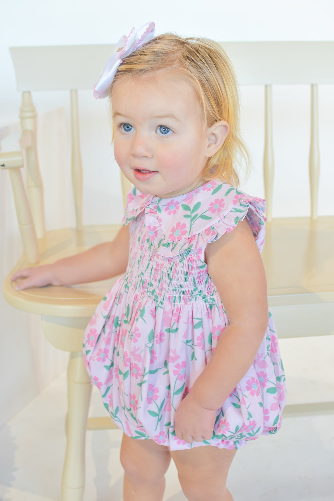 Floral Bunny Smocked Bubble