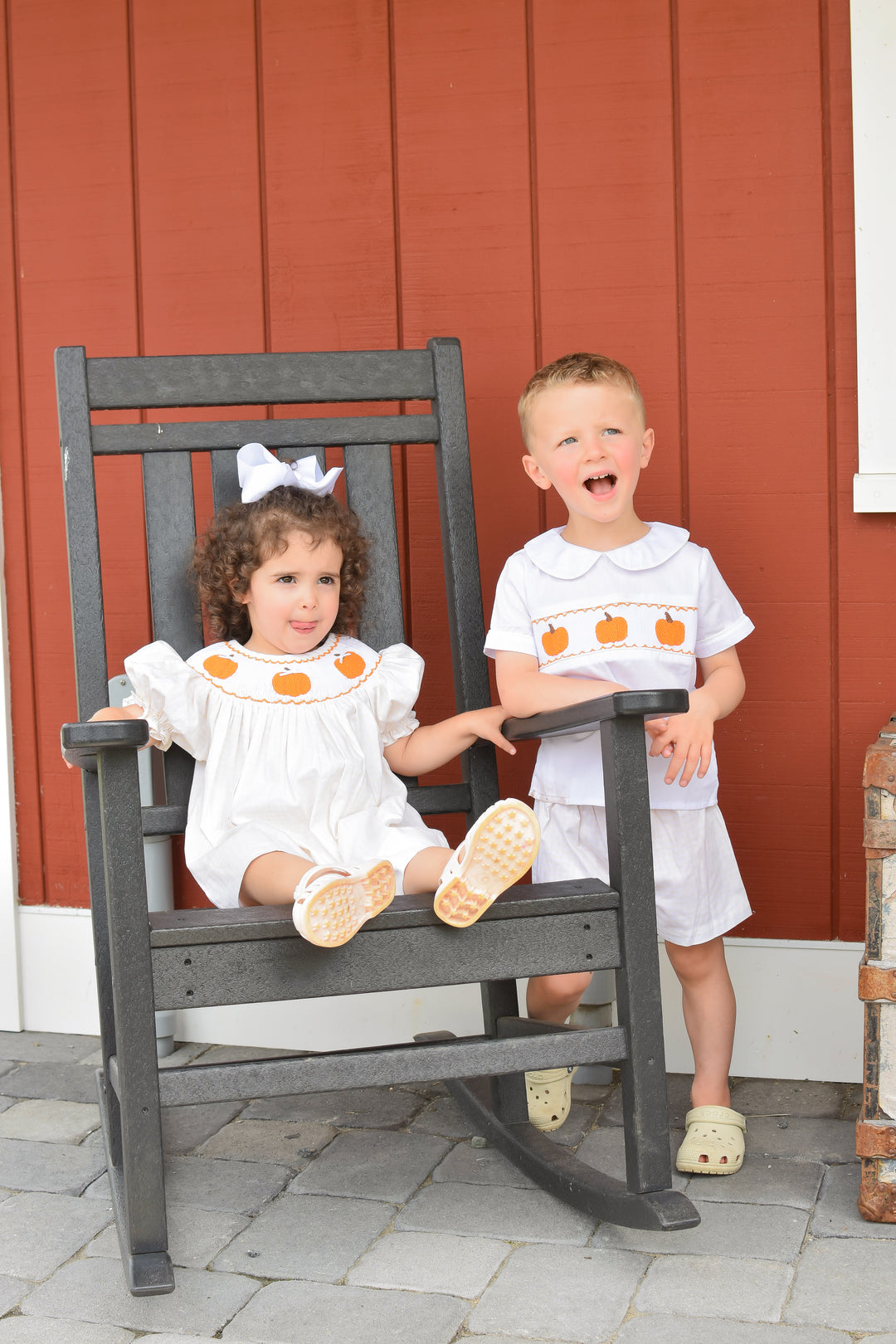 PRE-ORDER Pumpkin Smocked Shirt & Yellow Gingham Shorts Set