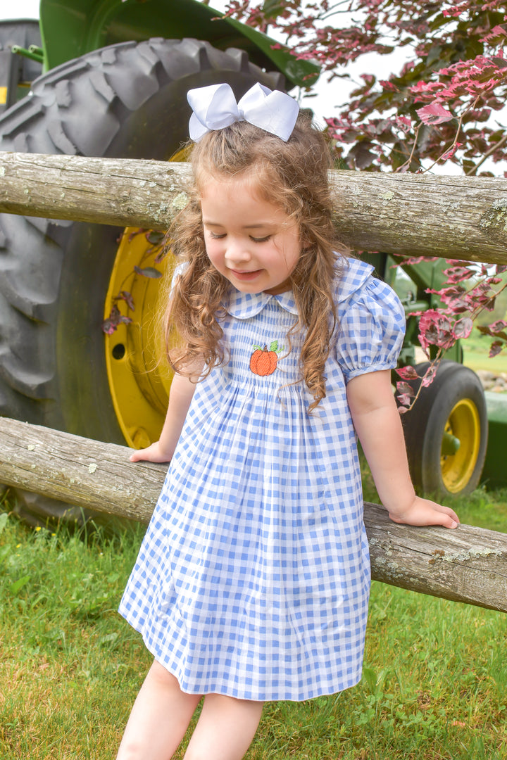 PRE-ORDER Blue Gingham Pumpkin Dress