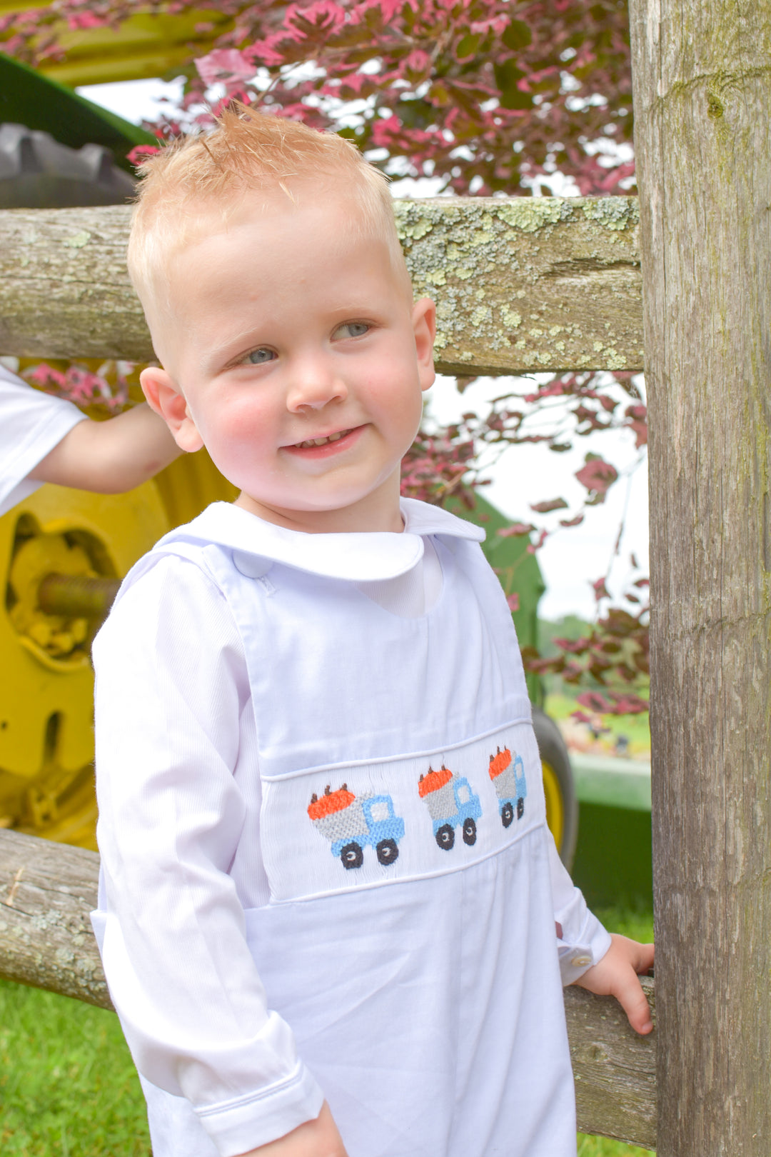 PRE-ORDER Boys Pumpkin Truck Smocked Shortall Set