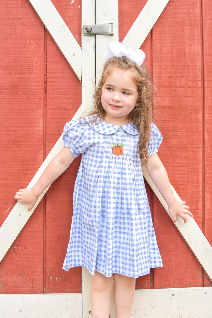PRE-ORDER Blue Gingham Pumpkin Dress