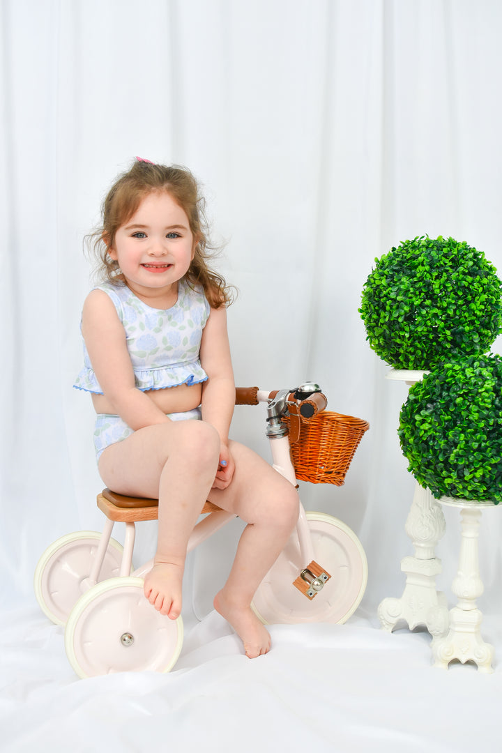 Girls Blue Hydrangea Two Piece Ruffle Swimsuit
