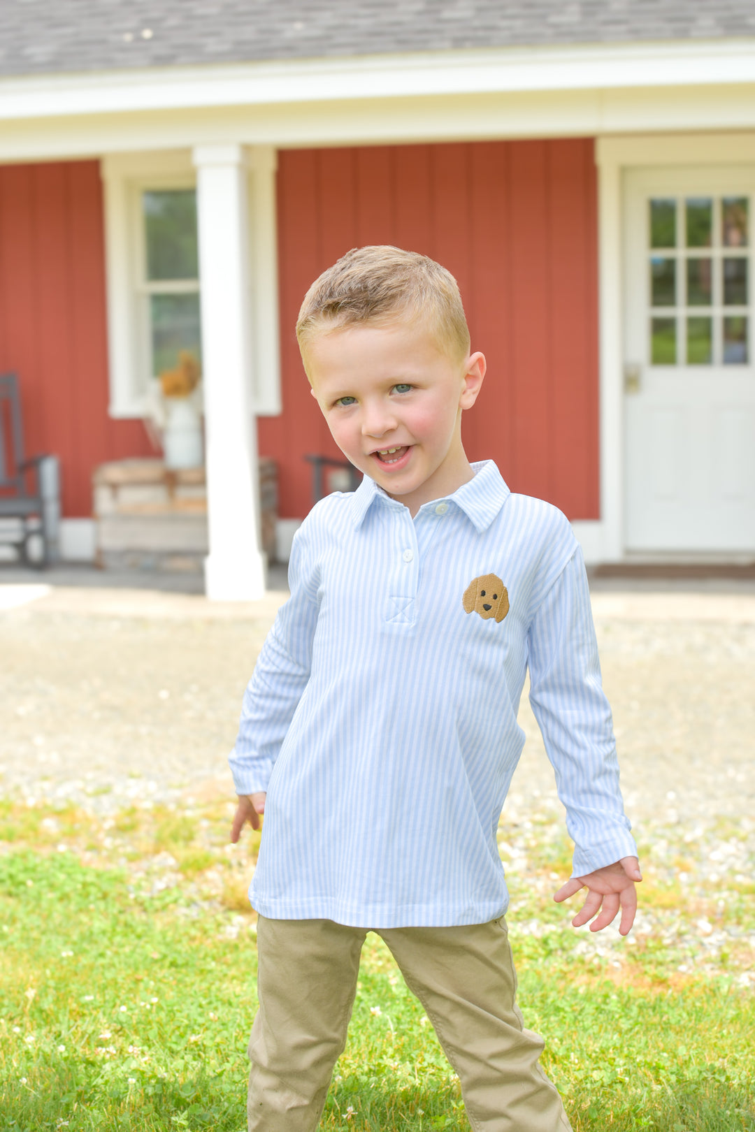 PRE-ORDER Boys Striped Puppy Appliqué Pant Set