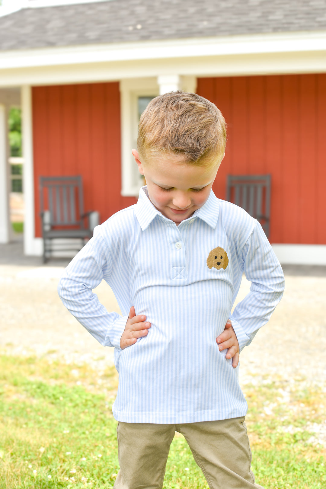 PRE-ORDER Boys Striped Puppy Appliqué Pant Set