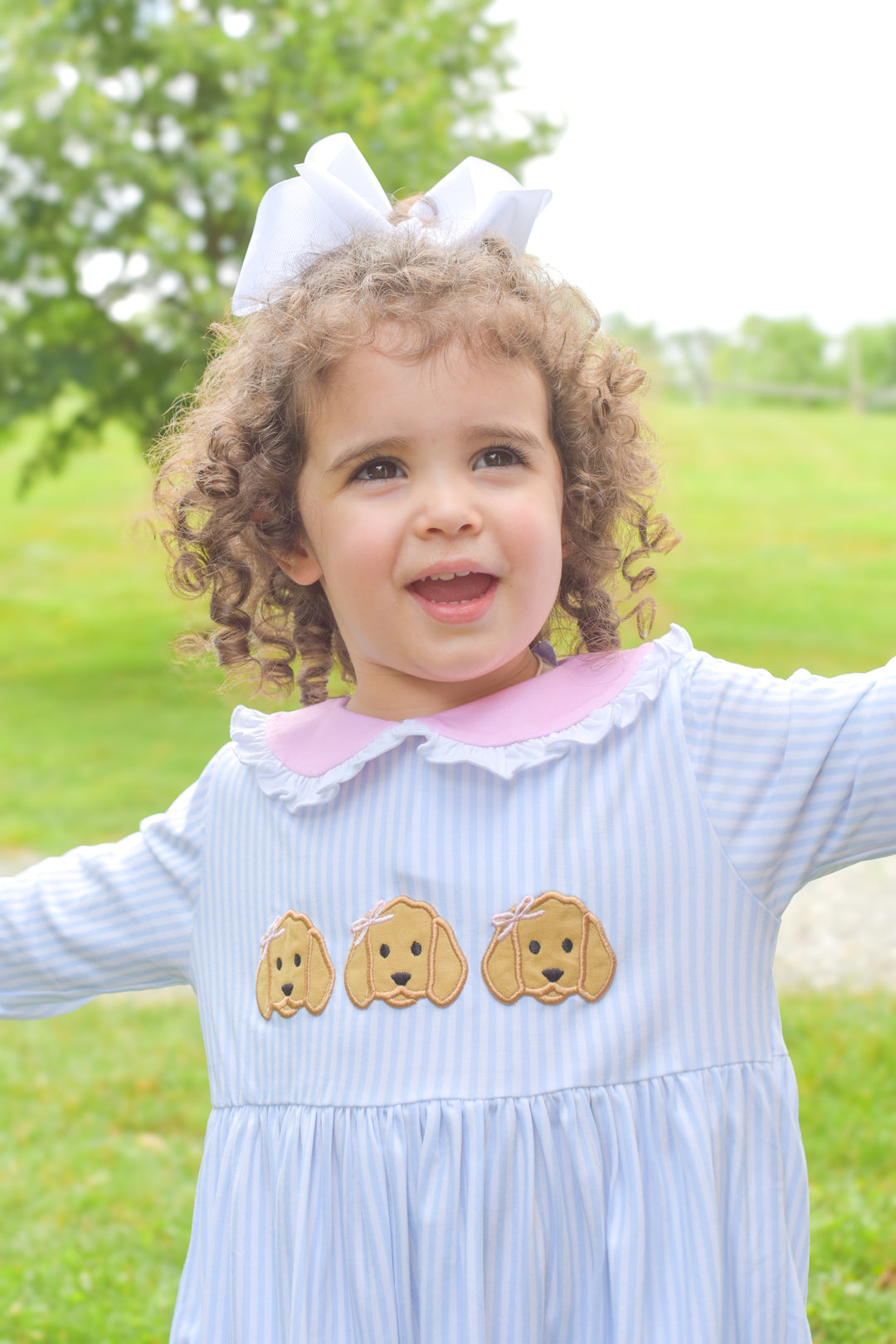 PRE-ORDER Girls Striped Puppy Appliqué Ruffle Legging Set