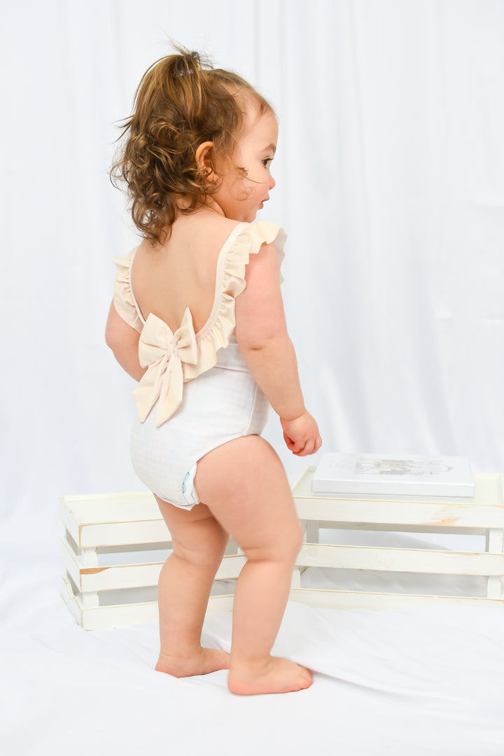 Girls Yellow Gingham Ruffle Swimsuit with Back Bow