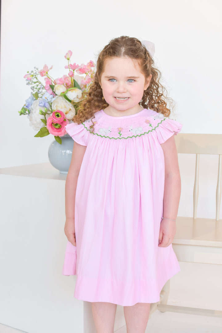 White Bunny Smocked Dress