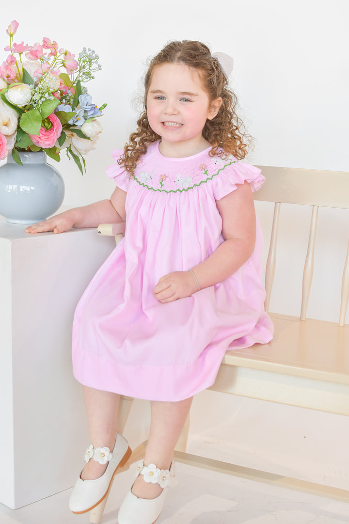 White Bunny Smocked Dress