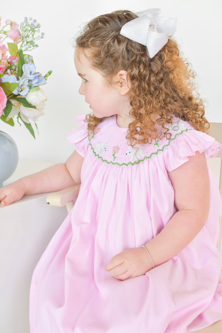 White Bunny Smocked Dress