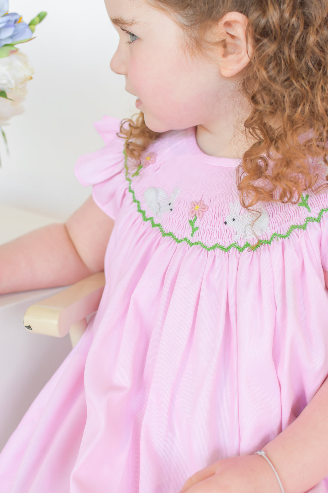 White Bunny Smocked Dress