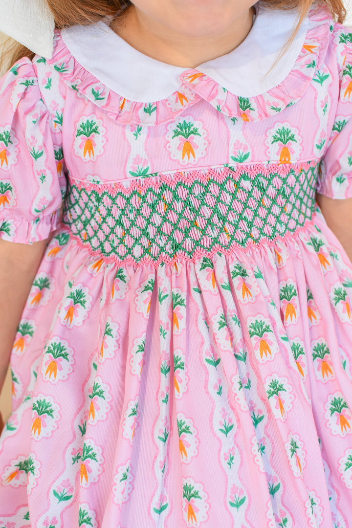 Carrot Patch Smocked Dress with Back Bow
