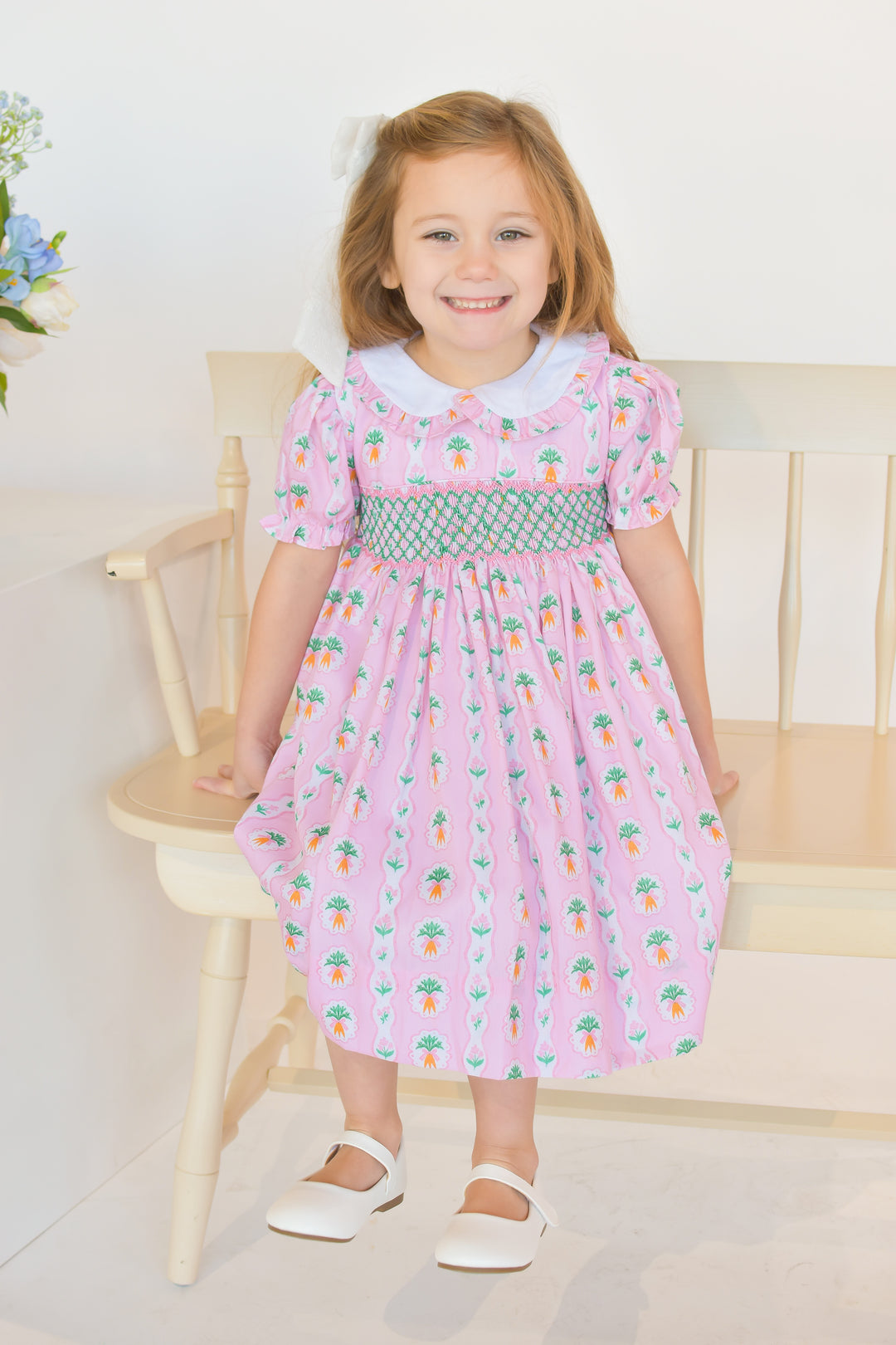 Carrot Patch Smocked Dress with Back Bow
