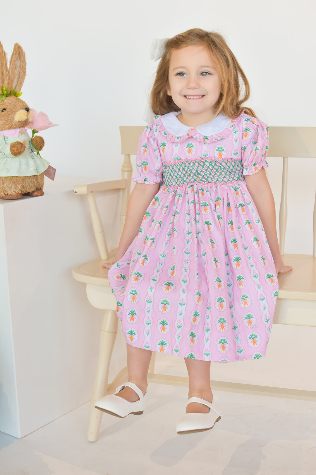 Carrot Patch Smocked Dress with Back Bow