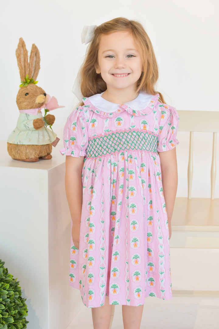 Carrot Patch Smocked Dress with Back Bow