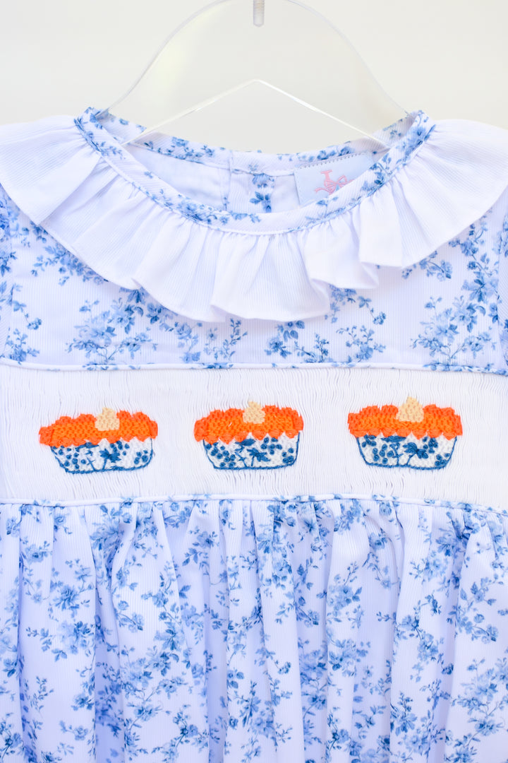 PRE-ORDER Girls Blue Toile Smocked Pumpkin Pie Bubble