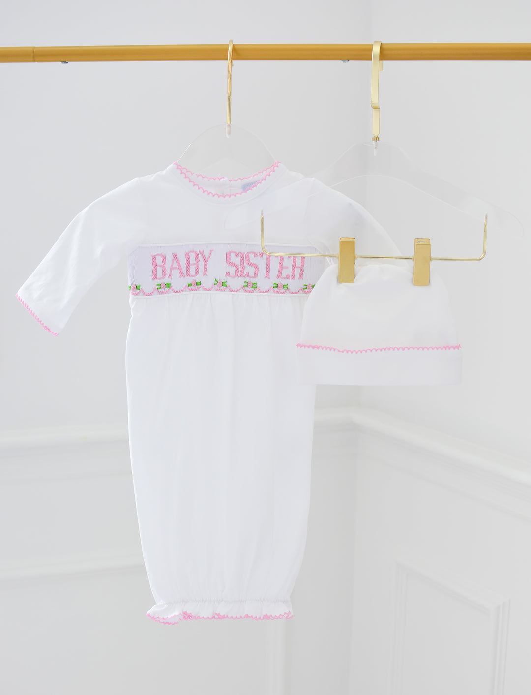 Baby Sister Smocked Gown and Hat Set