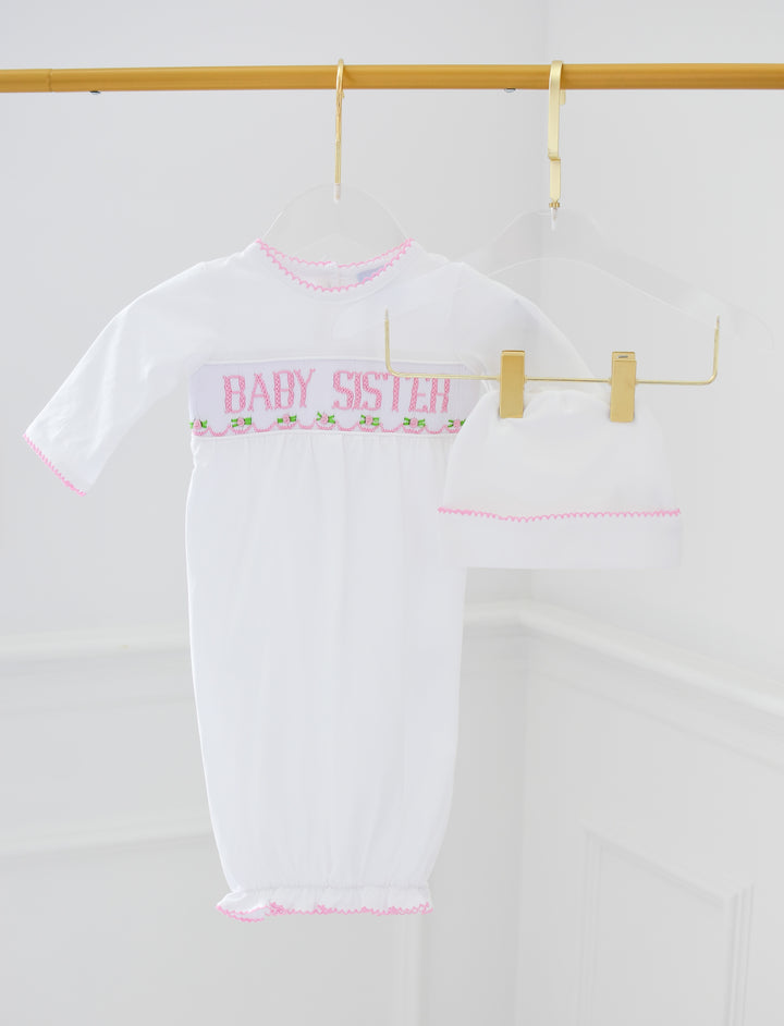 Baby Sister Smocked Gown and Hat Set