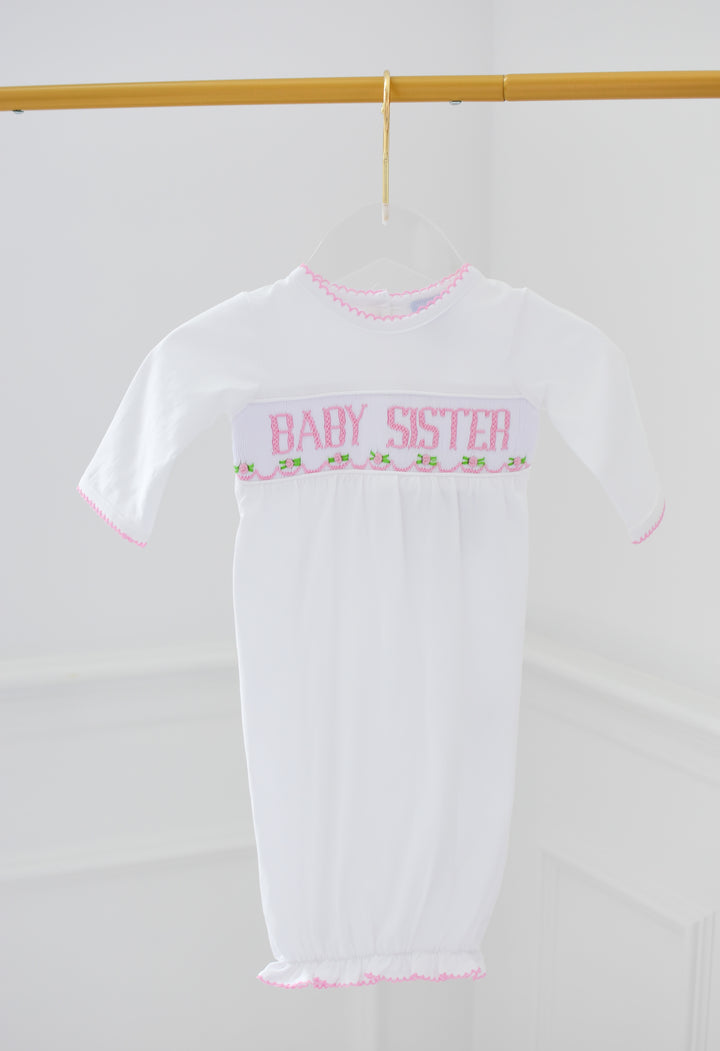 Baby Sister Smocked Gown and Hat Set