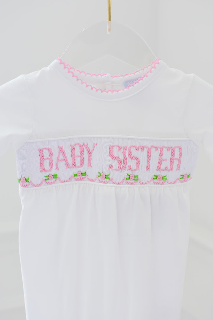 Baby Sister Smocked Gown and Hat Set