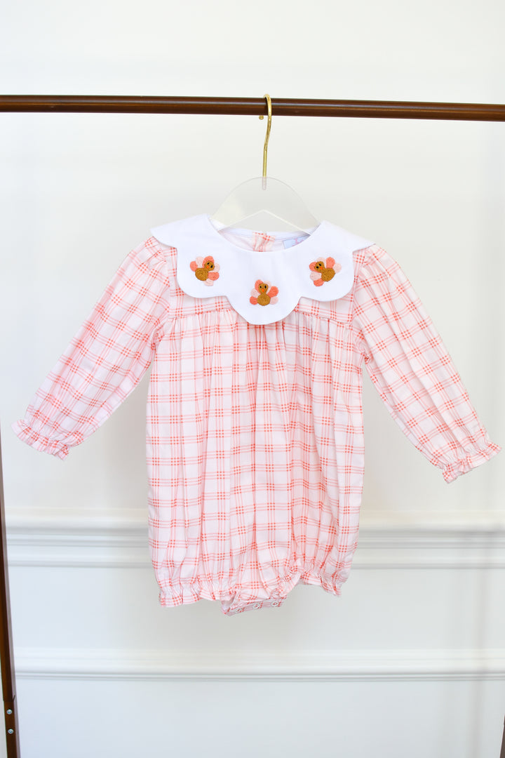 PRE-ORDER Girls Peach Gingham Turkey Collar Bubble