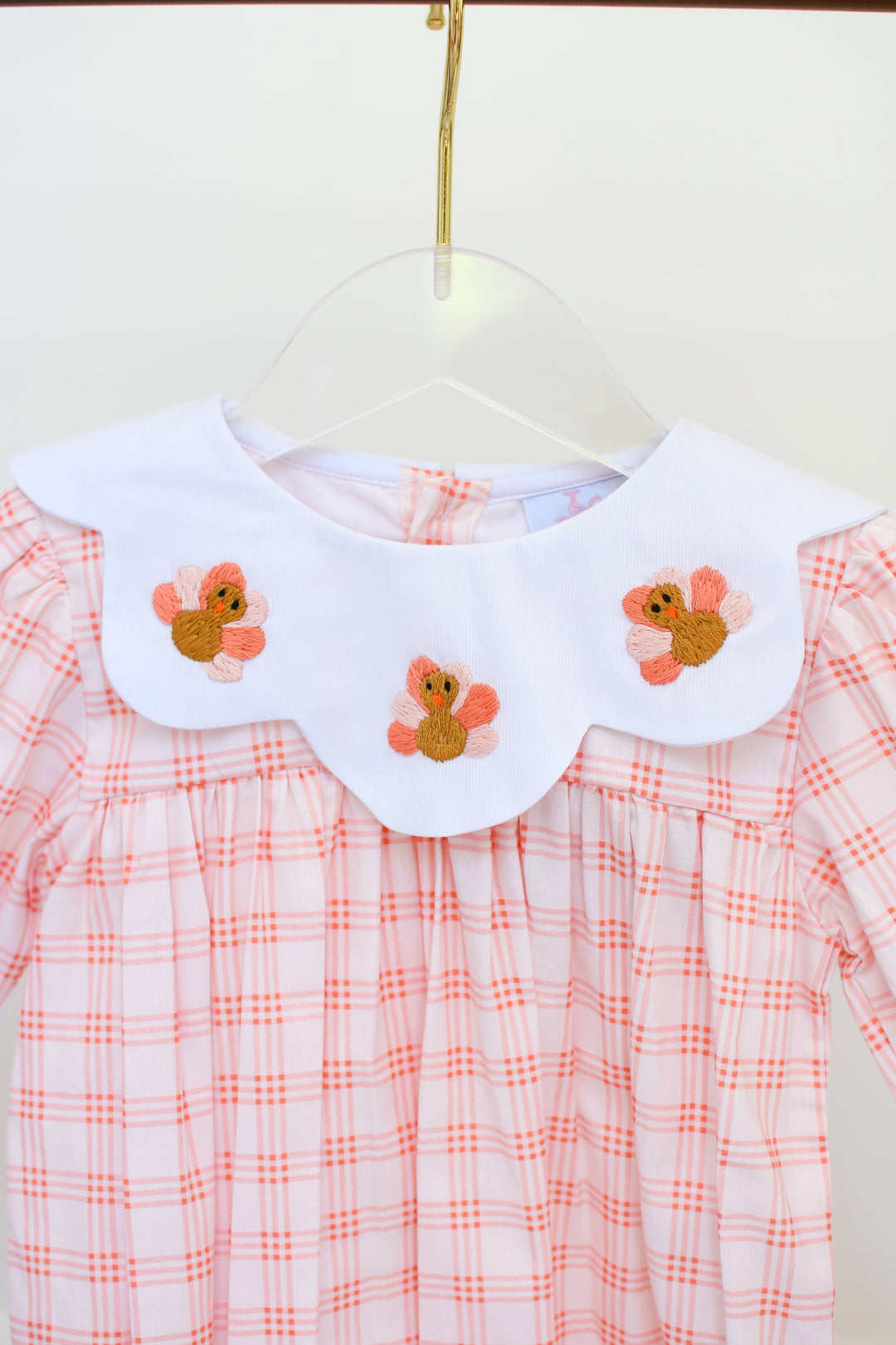PRE-ORDER Girls Peach Gingham Turkey Collar Bubble