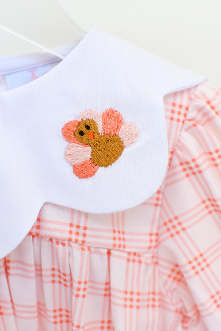PRE-ORDER Girls Peach Gingham Turkey Collar Dress