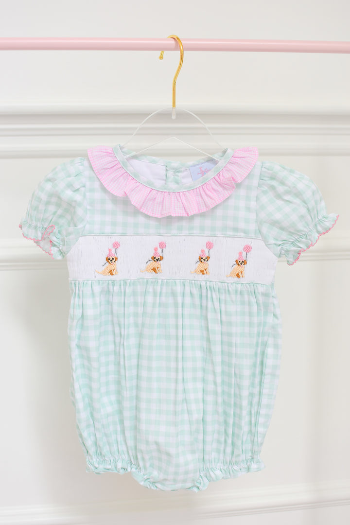 PRE-ORDER Girls Smocked Birthday Puppy Bubble