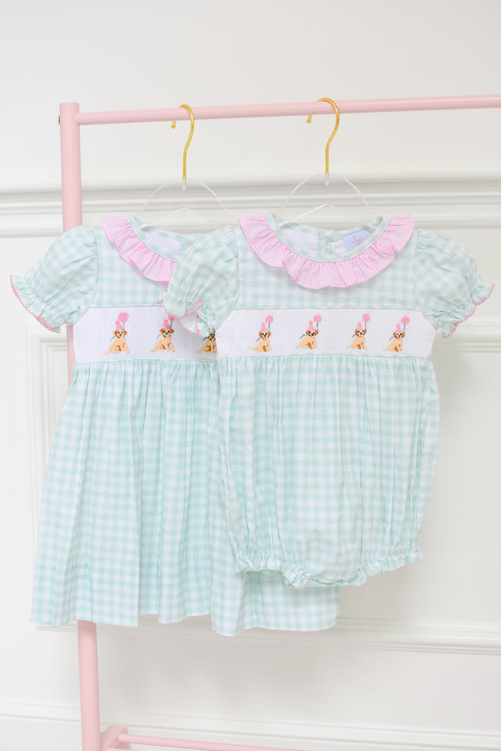PRE-ORDER Girls Smocked Birthday Puppy Bubble