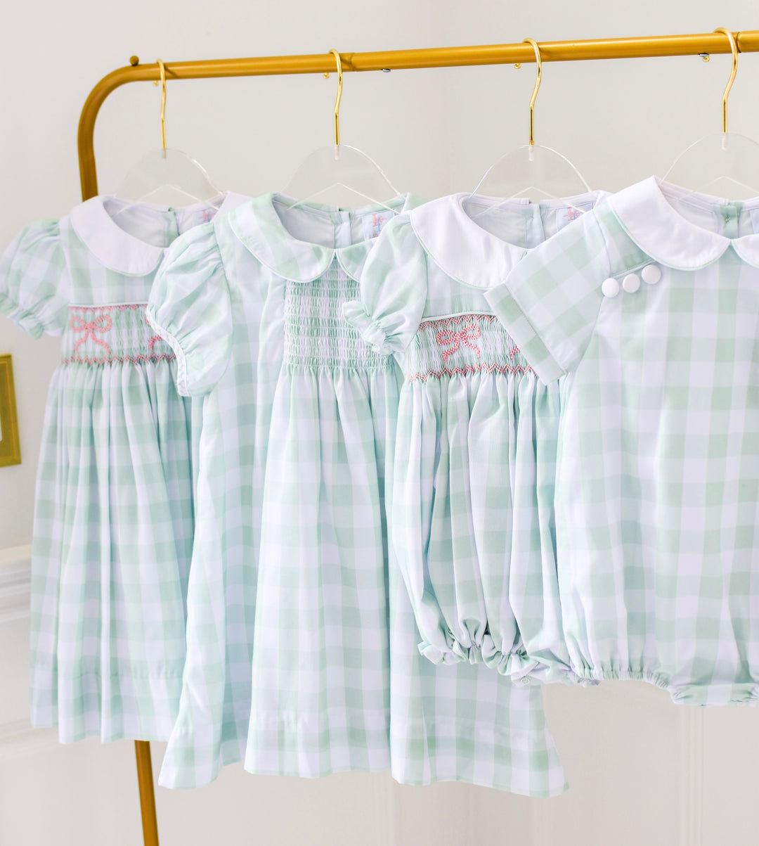 Green Gingham & Pink Bow Smocked Dress