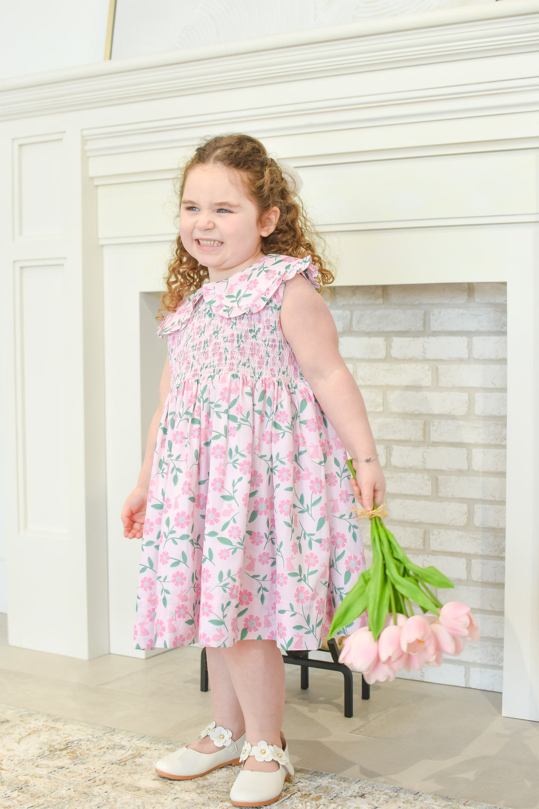 Floral Bunny Smocked Dress
