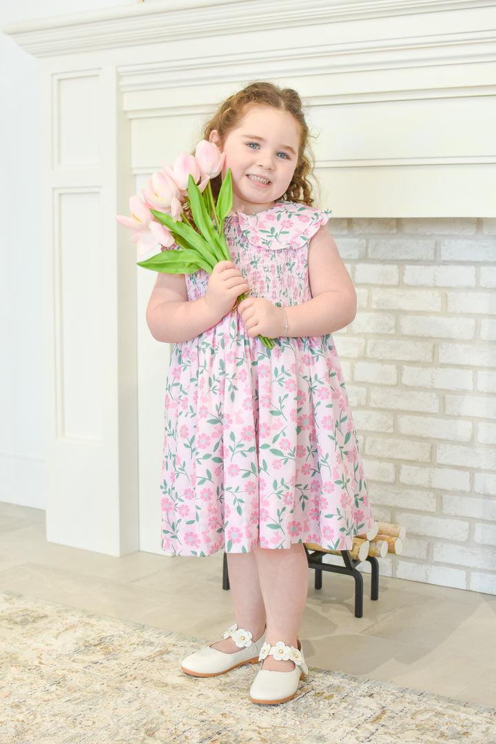 Floral Bunny Smocked Dress