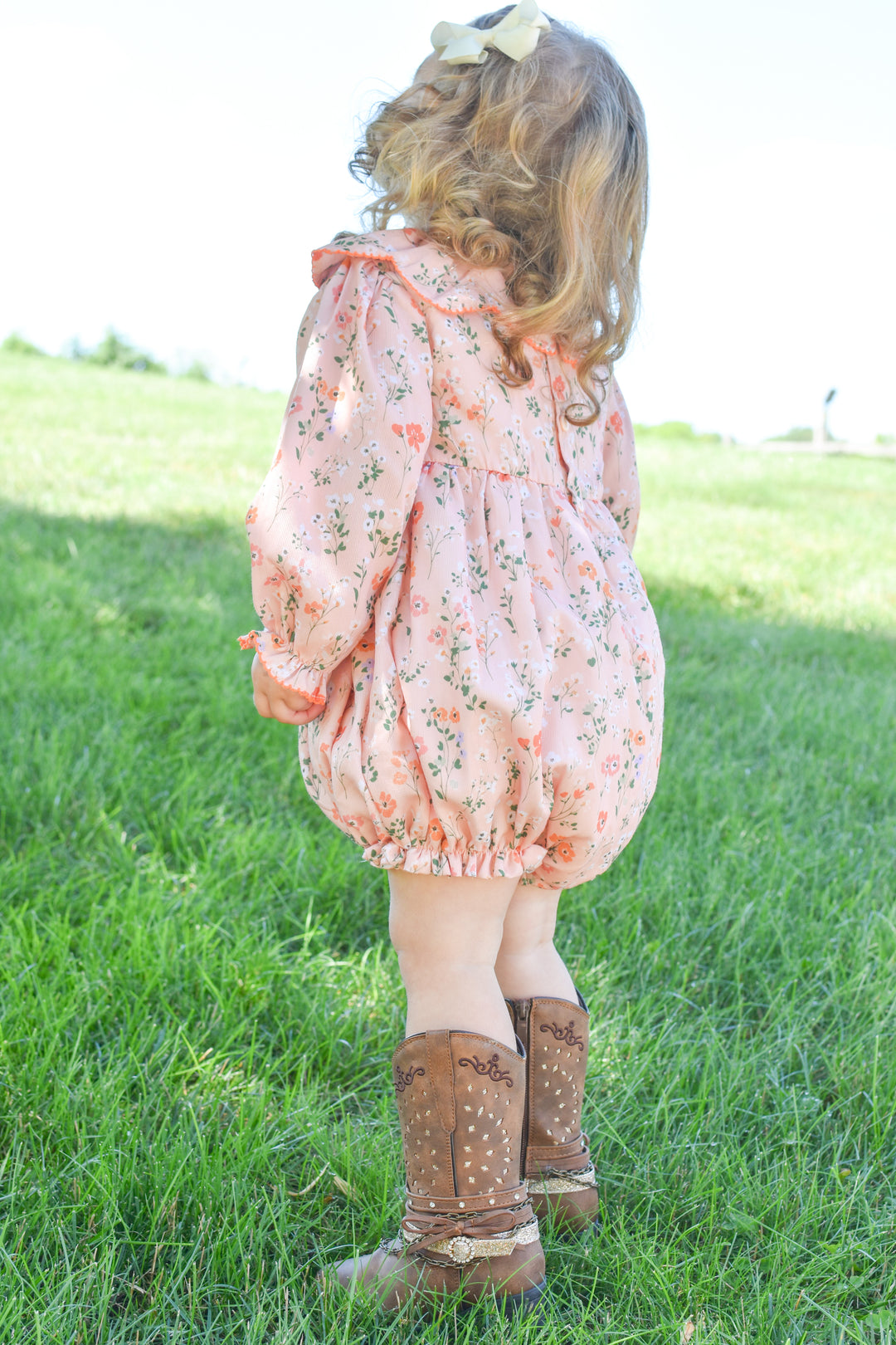 PRE-ORDER Peach Floral Pumpkin Smocked Bubble