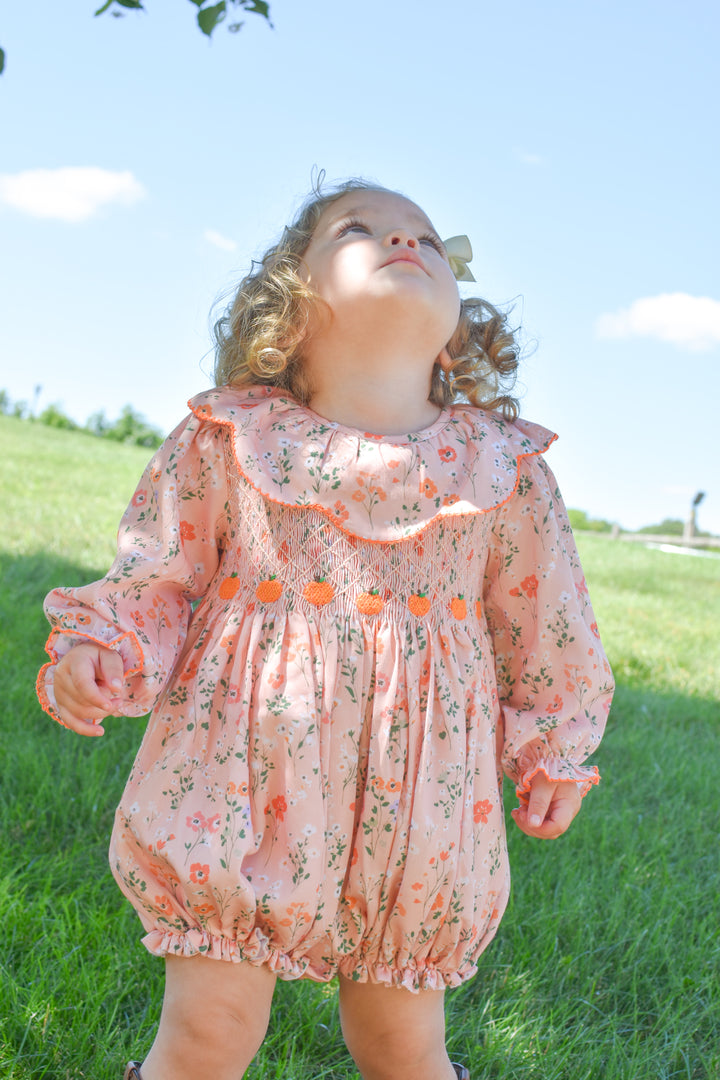 PRE-ORDER Peach Floral Pumpkin Smocked Bubble