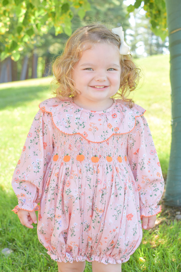 PRE-ORDER Peach Floral Pumpkin Smocked Bubble