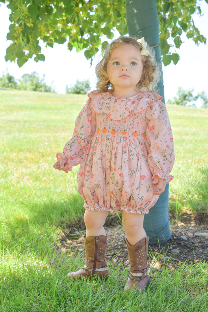 PRE-ORDER Peach Floral Pumpkin Smocked Bubble
