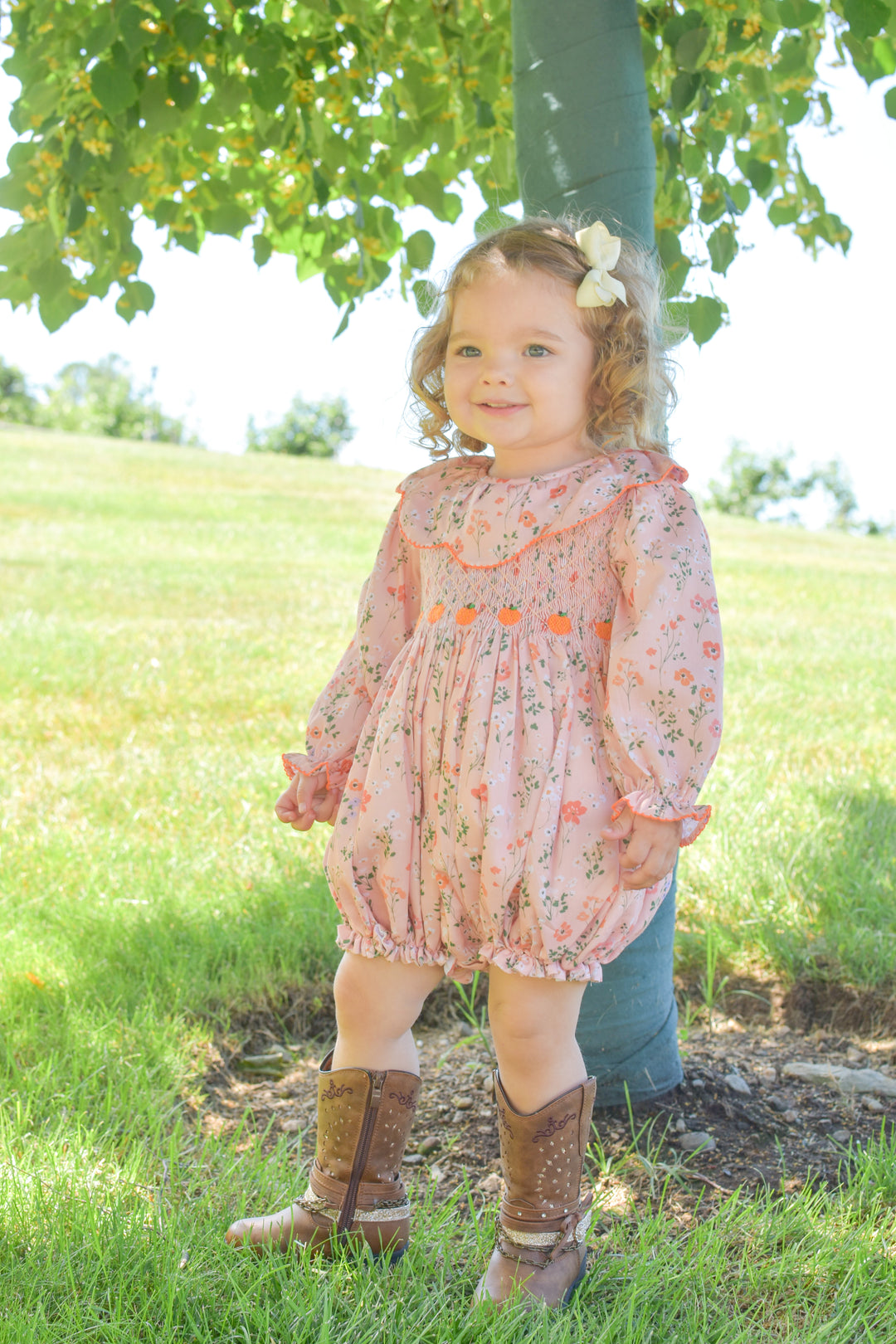 PRE-ORDER Peach Floral Pumpkin Smocked Bubble