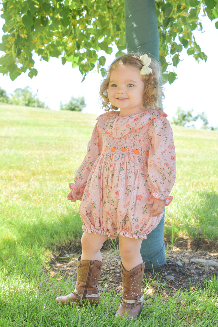 PRE-ORDER Peach Floral Pumpkin Smocked Bubble