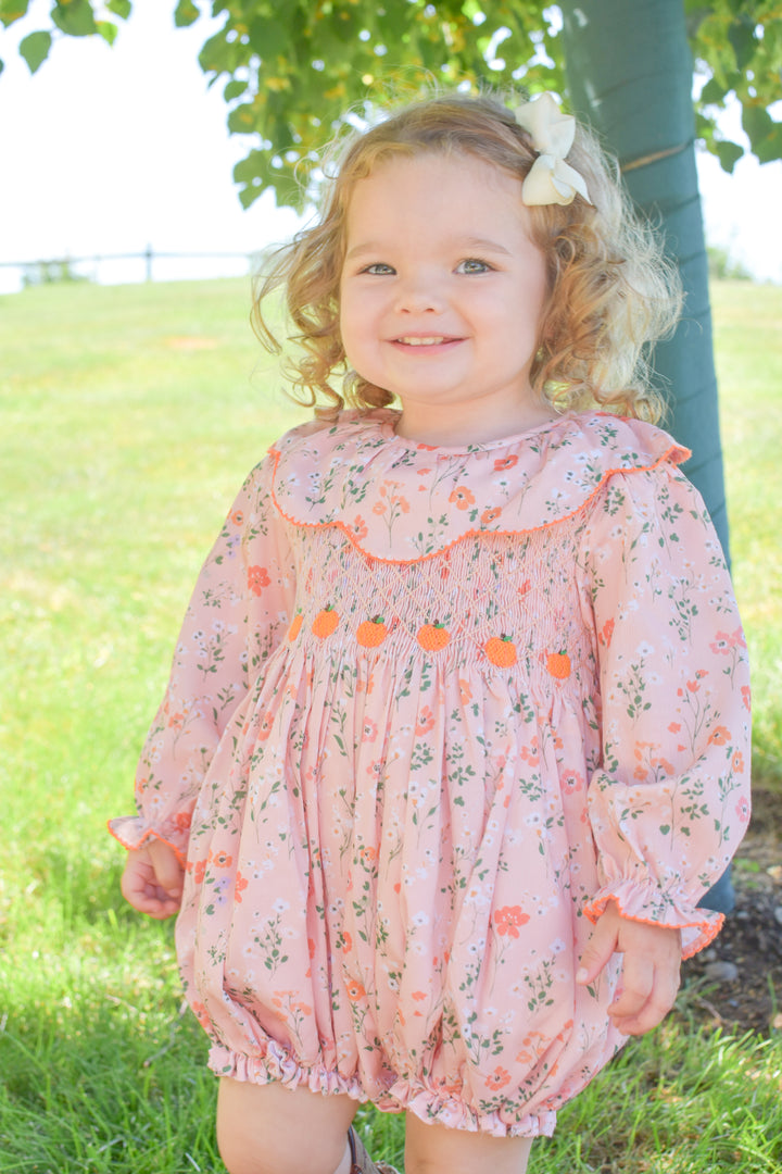 PRE-ORDER Peach Floral Pumpkin Smocked Bubble